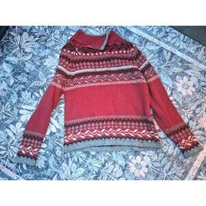 Vintage 2000s Y2K Sonoma Jean Company Red Fair Isle Knit Pullover Sweater M